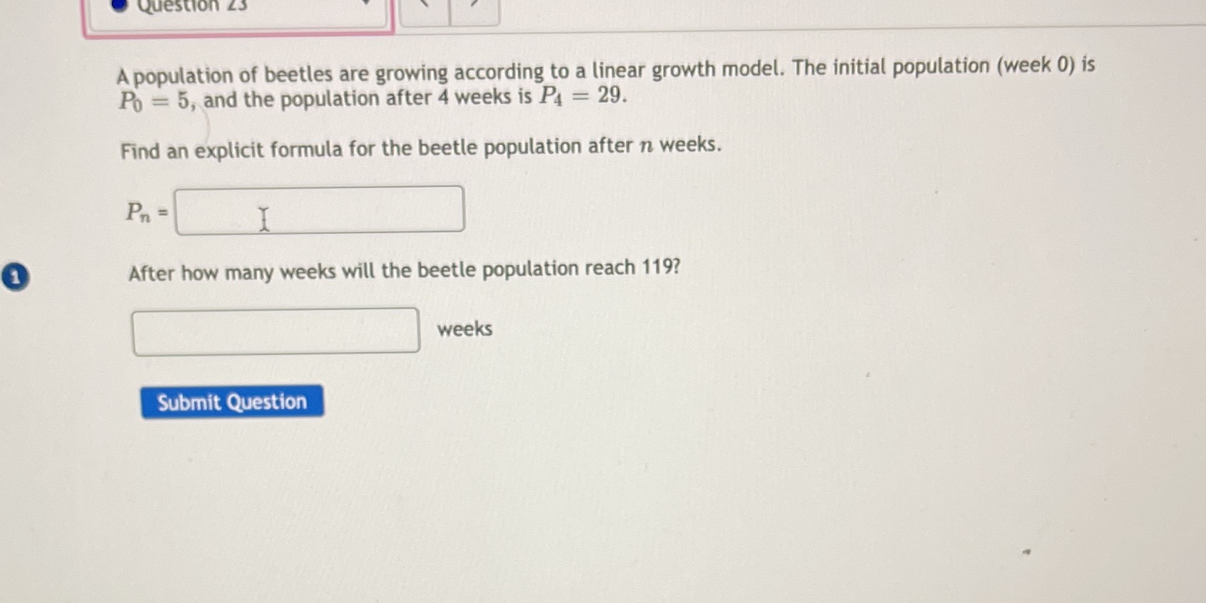 Question 23 A population of beetles are growing