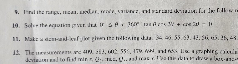 just number 10 please 9. Find the range, mean,
