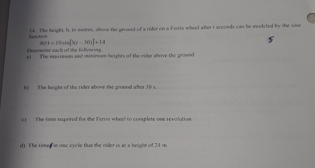 Help me pls 14. The height, h, in metres, above