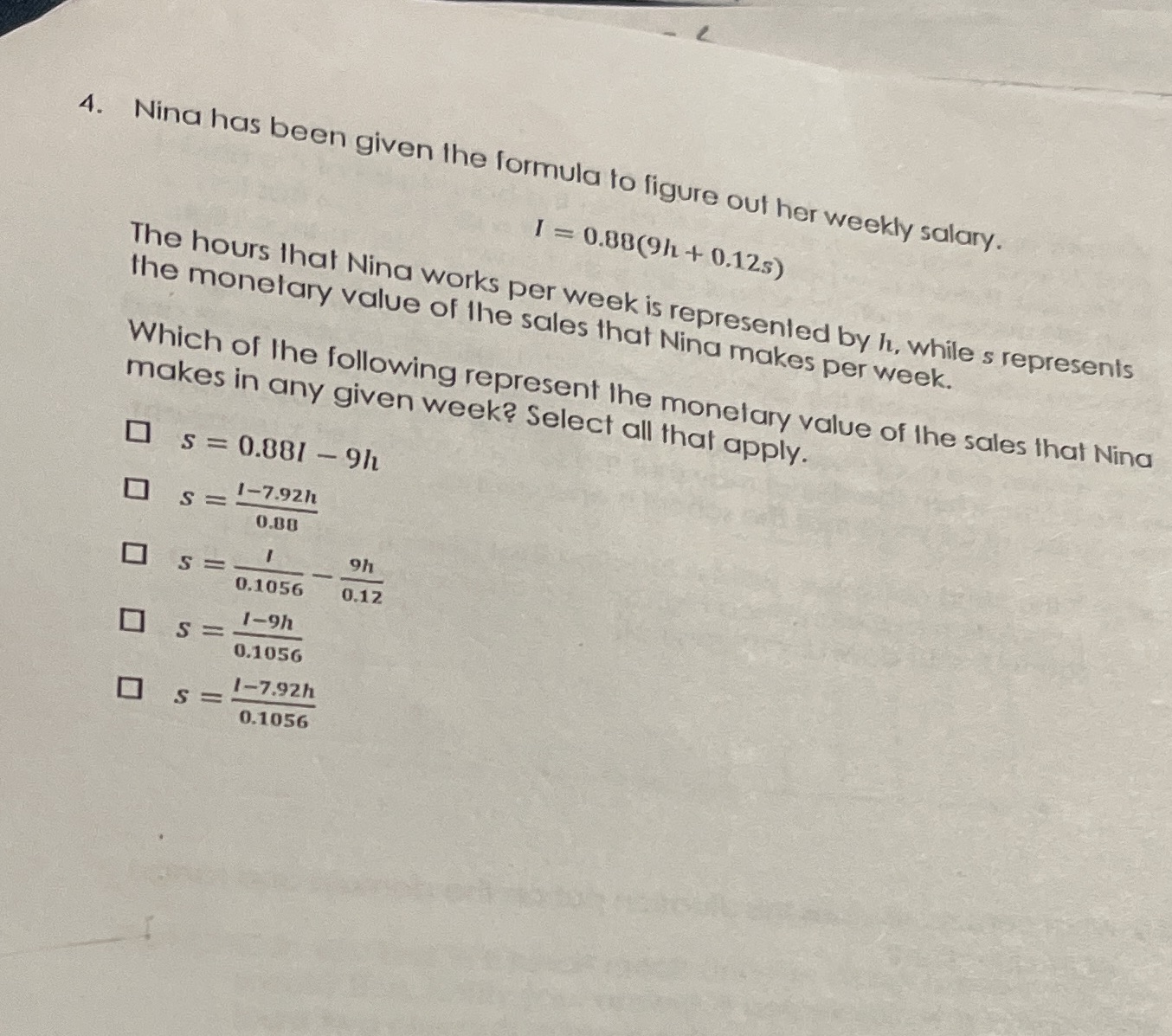 4. Nina has been given the formula to figure out