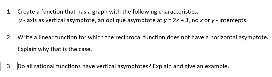 Rational functions related exercises 1. Create a