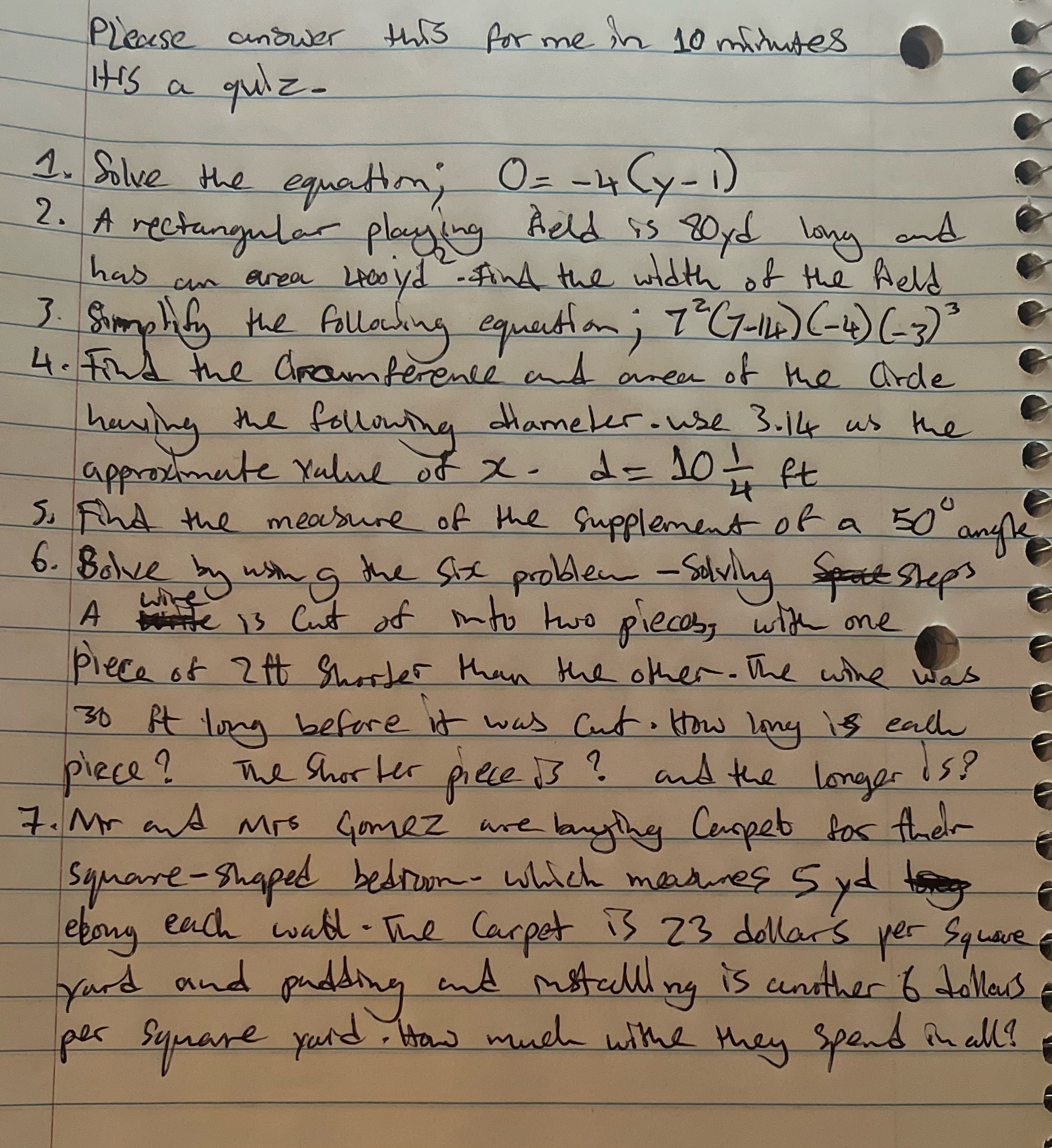 Please answer this for me in 10 minutes It's