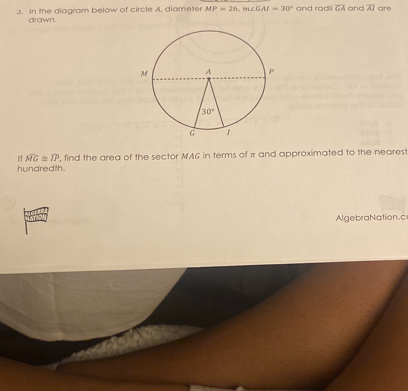 :5. In the diagram below of circle A. diameter MP