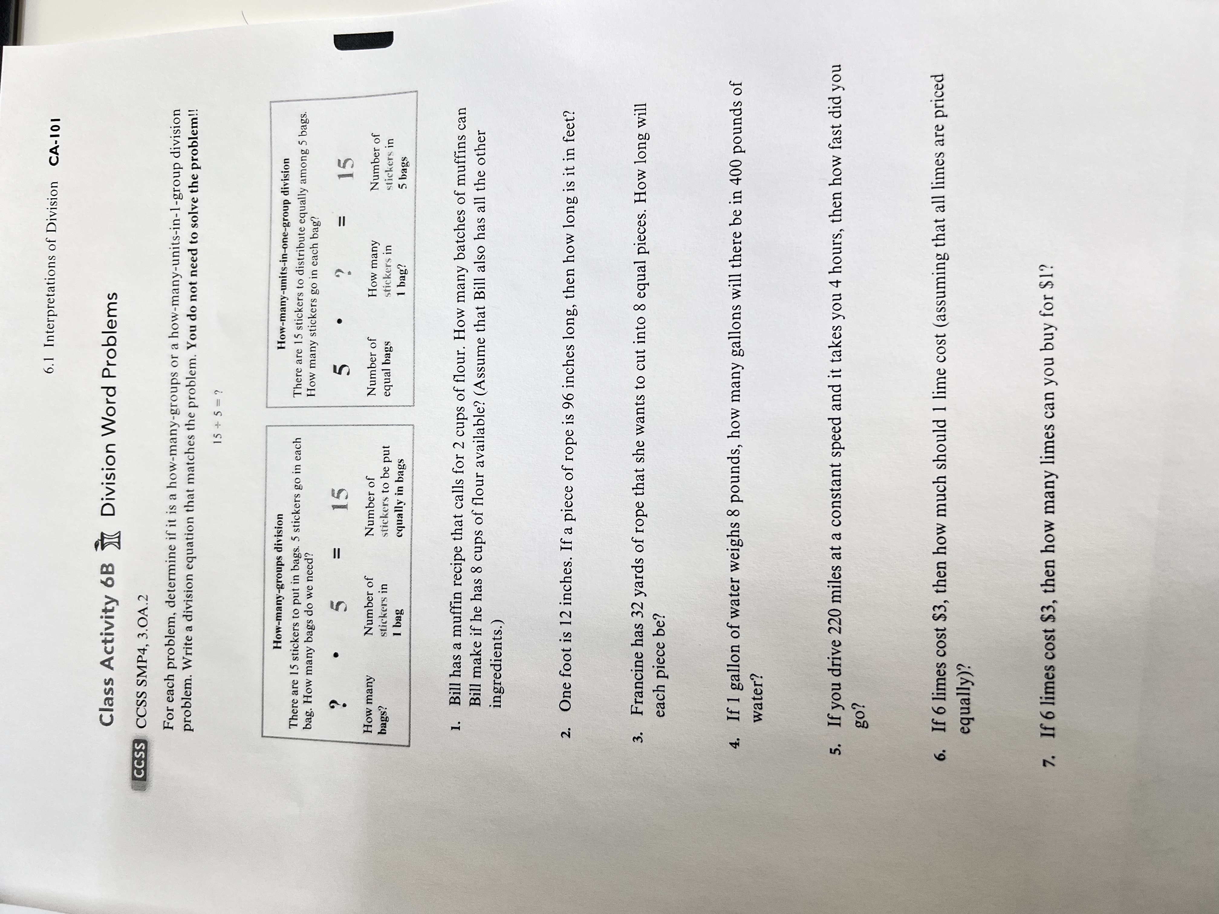 6.1 Interpretations of Division CA-101 Class