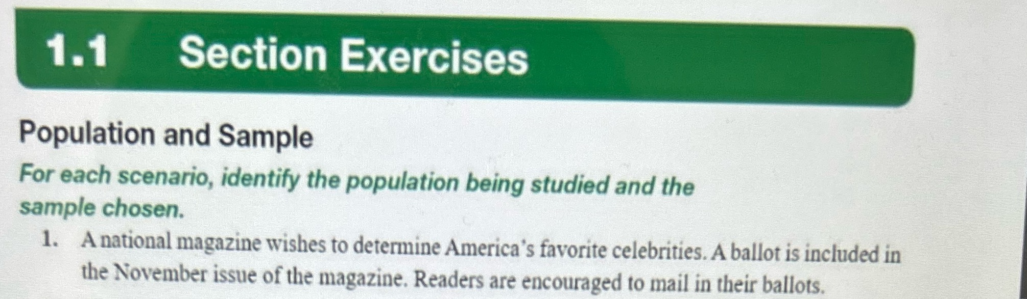 1.1 Section Exercises Population and Sample For
