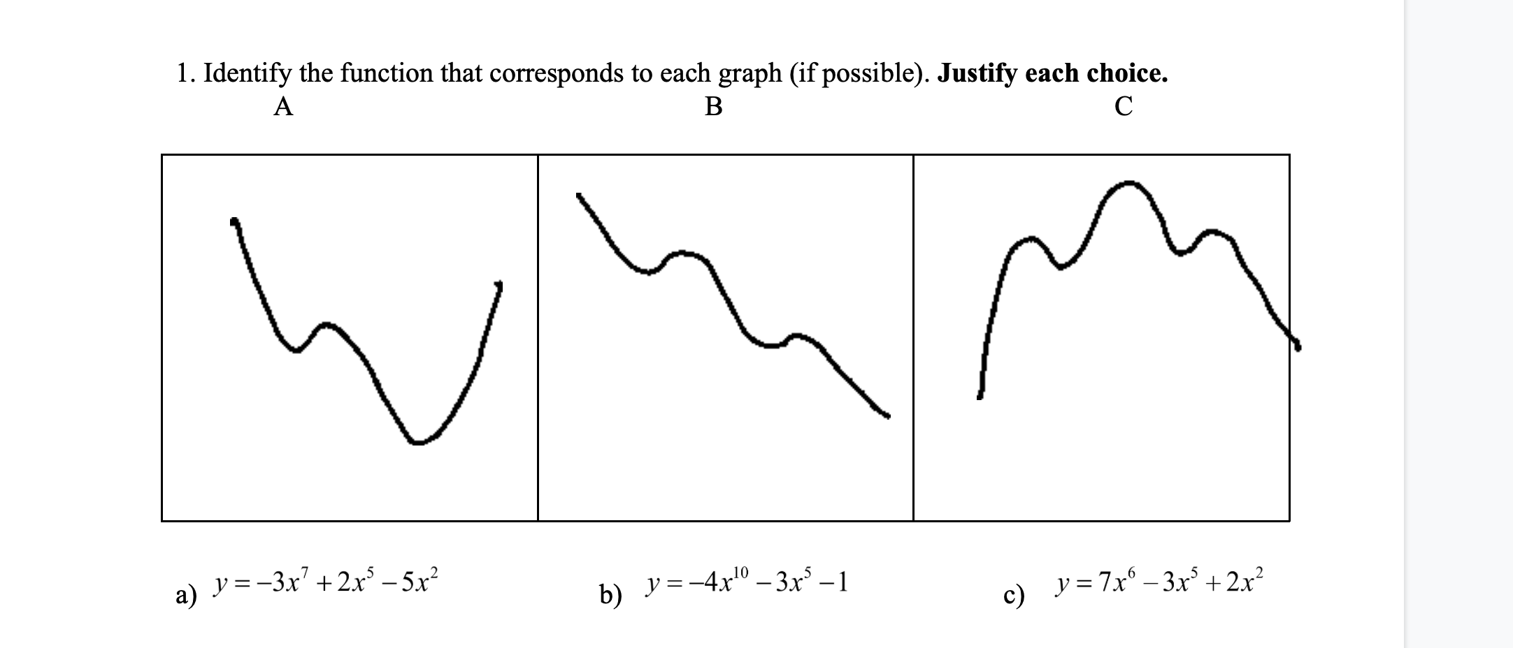 1. Identify the function that corresponds to each