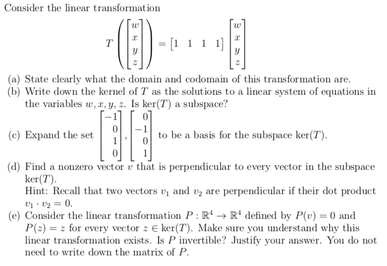 Consider the linear transformation to w :I.' :I.'