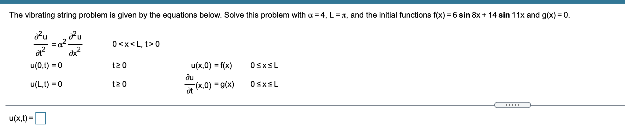 The vibrating string problem is given by the