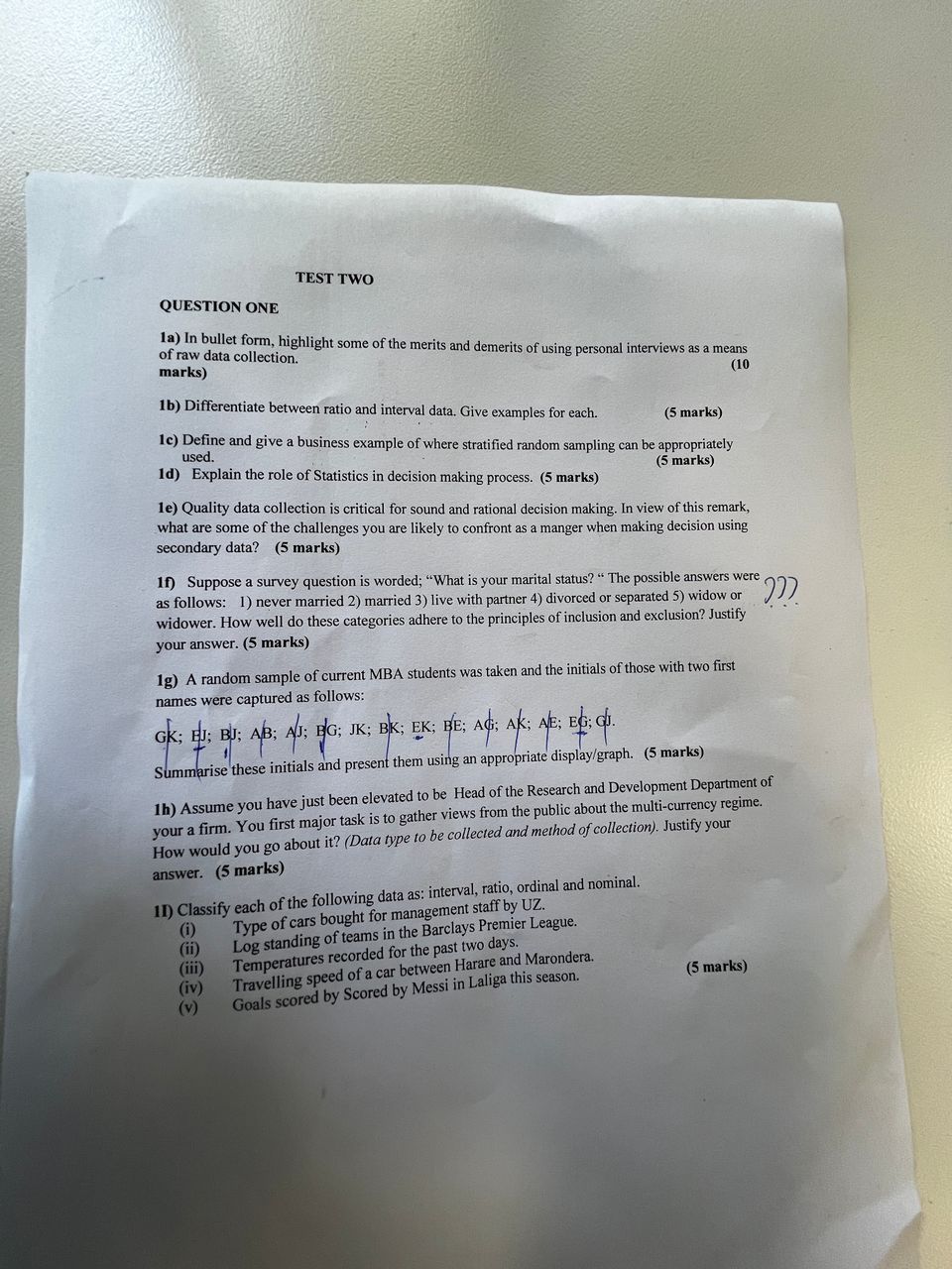 TEST TWO QUESTION ONE la) In bullet form,