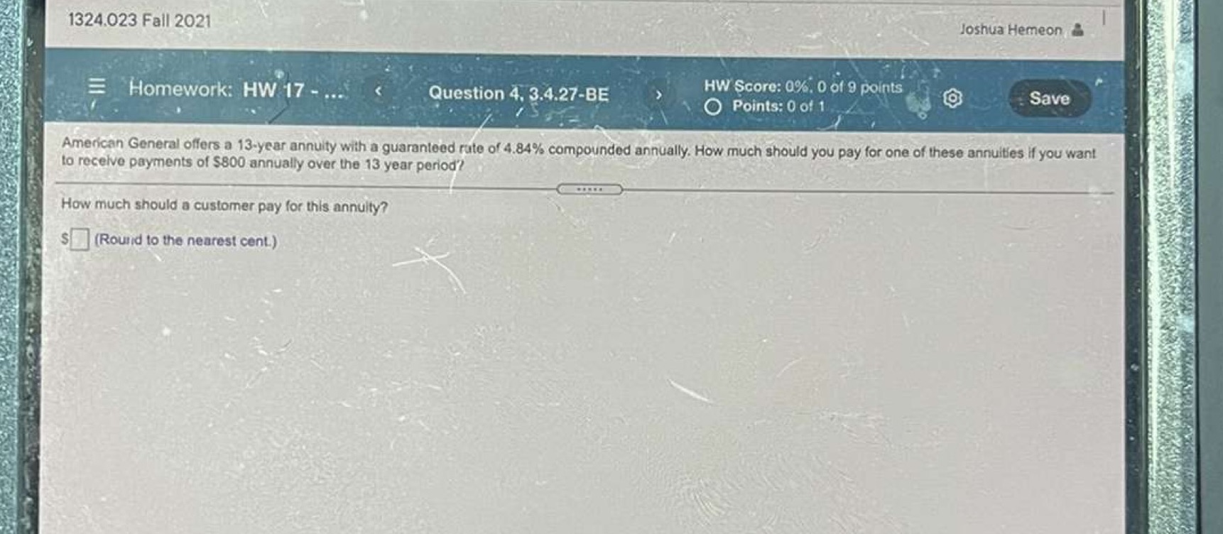 1324.023 Fall 2021 Joshua Hemeon = Homework: HW