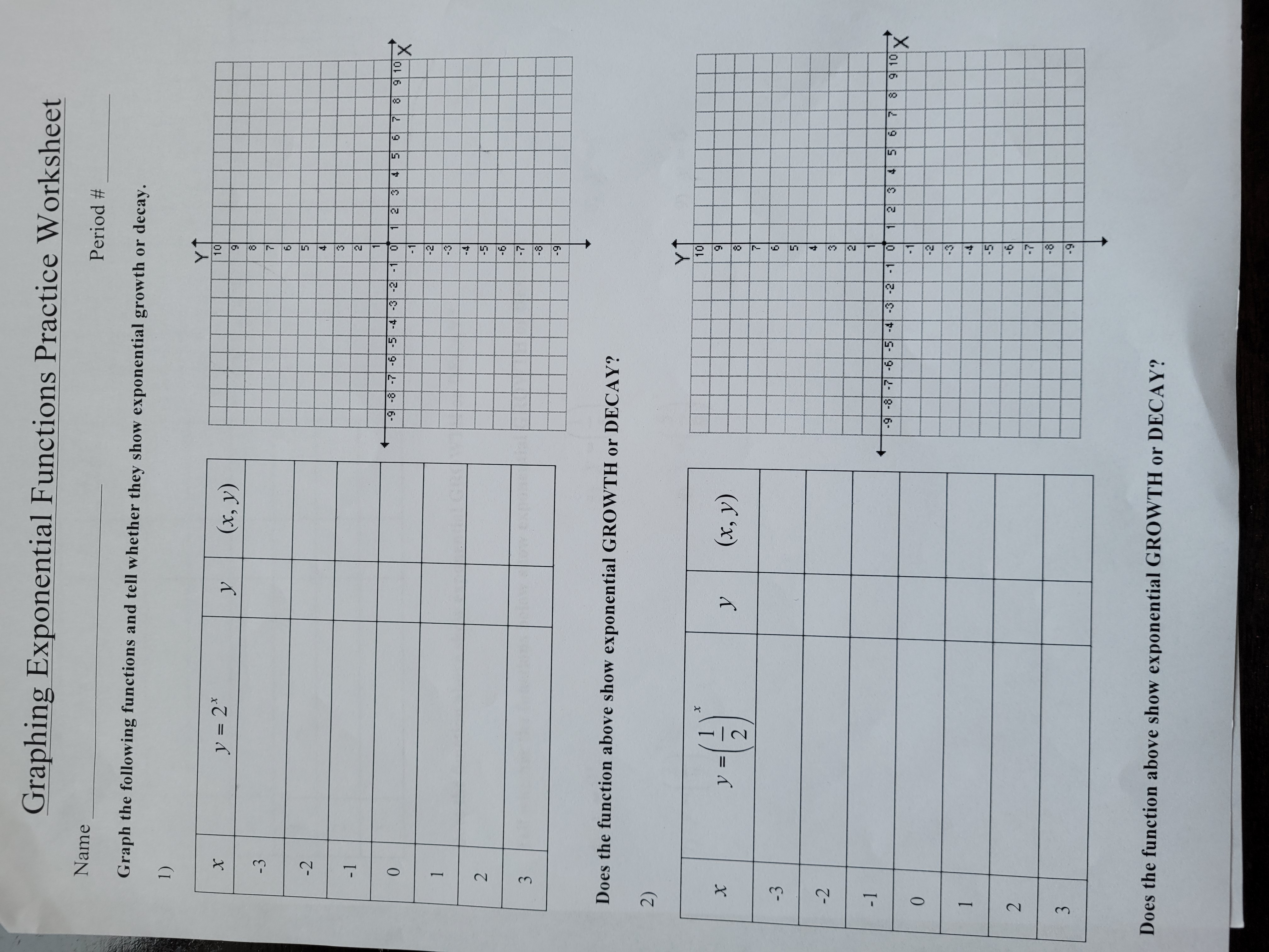 Graphing Exponential Functions Practice Worksheet