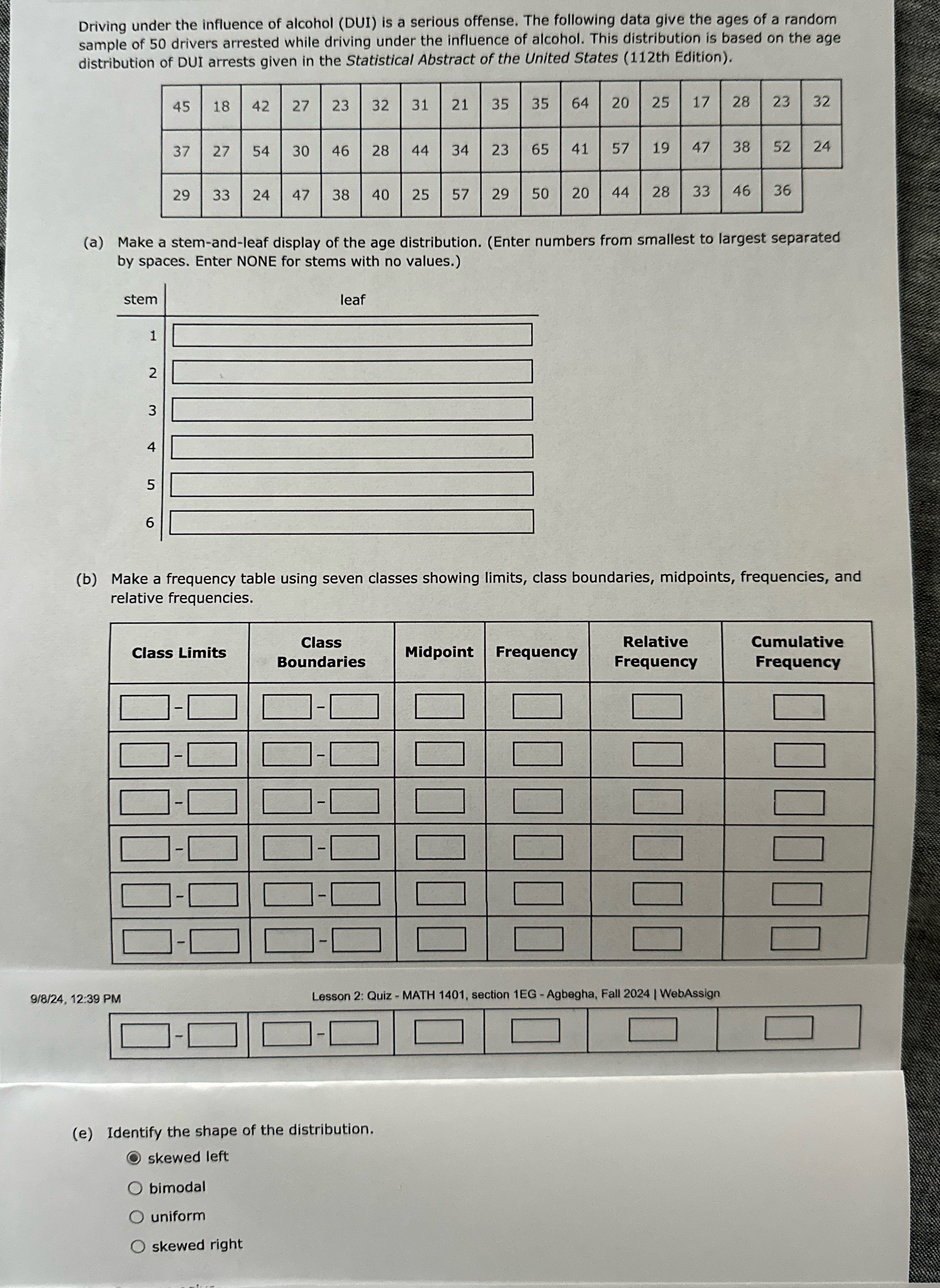 Statistics Driving under the influence of alcohol