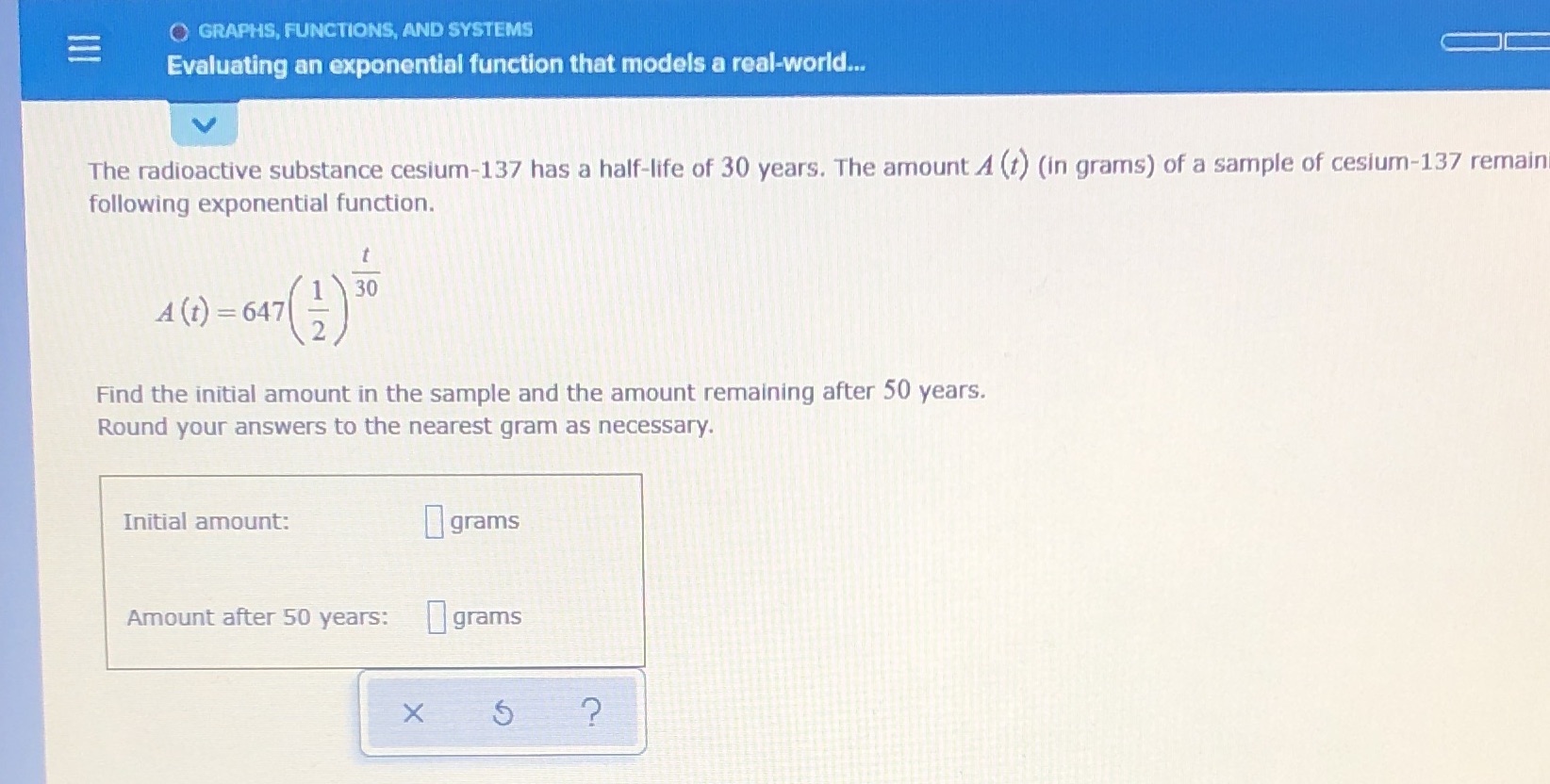 Evaluating an exponential function that models a