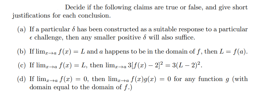 Decide if the following claims are true or false,