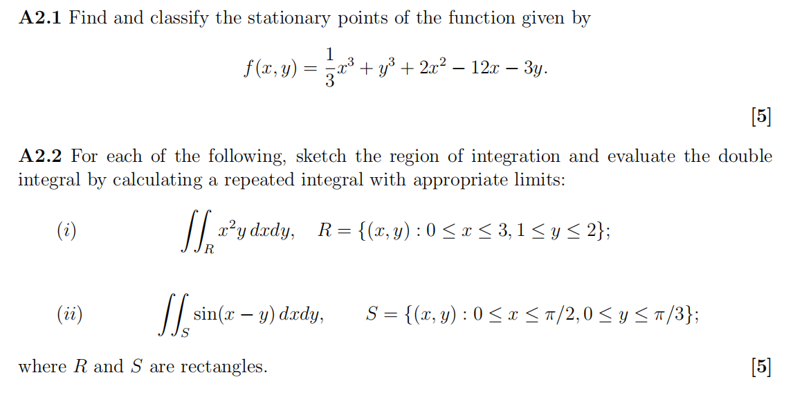 A2.1 Find and classify the stationary points of