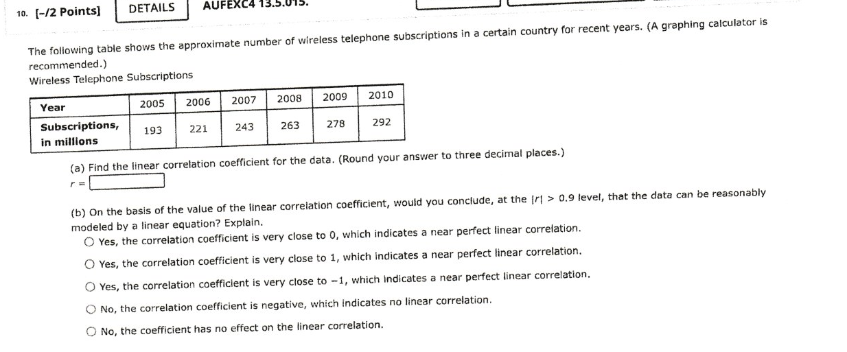 10. [-/2 Points] DETAILS AUFEXC4 13.5.015. The