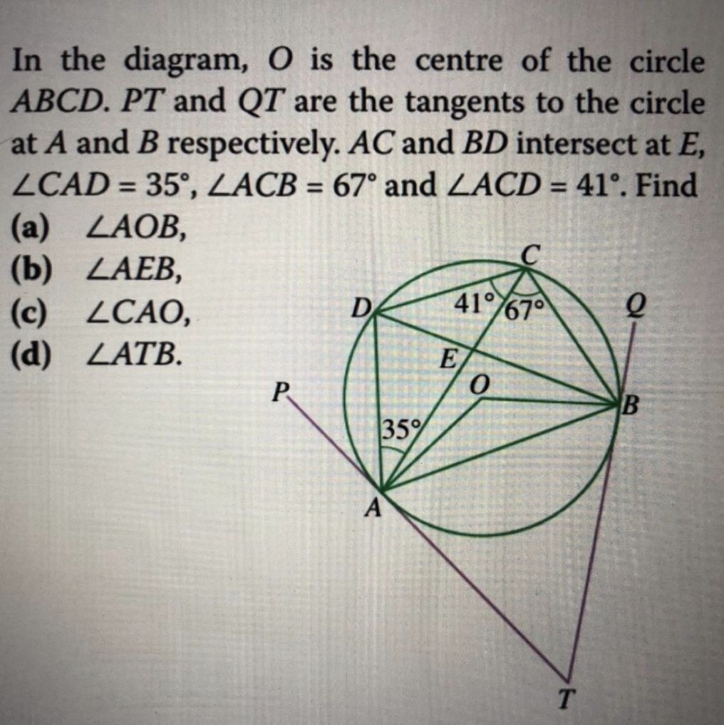 Circle. High school Maths In the diagram, O is