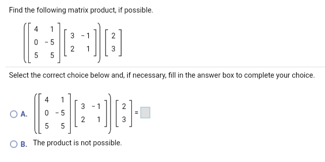 1. The sizes of two matrices A and B are given.