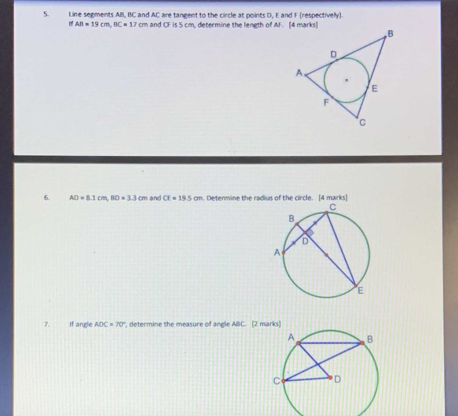5 Line segments AB, BC and AC are tangent to the
