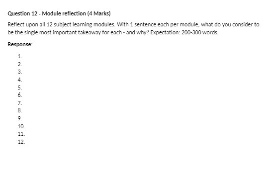 Question 12 - Module reflection (4 Marks) Reflect