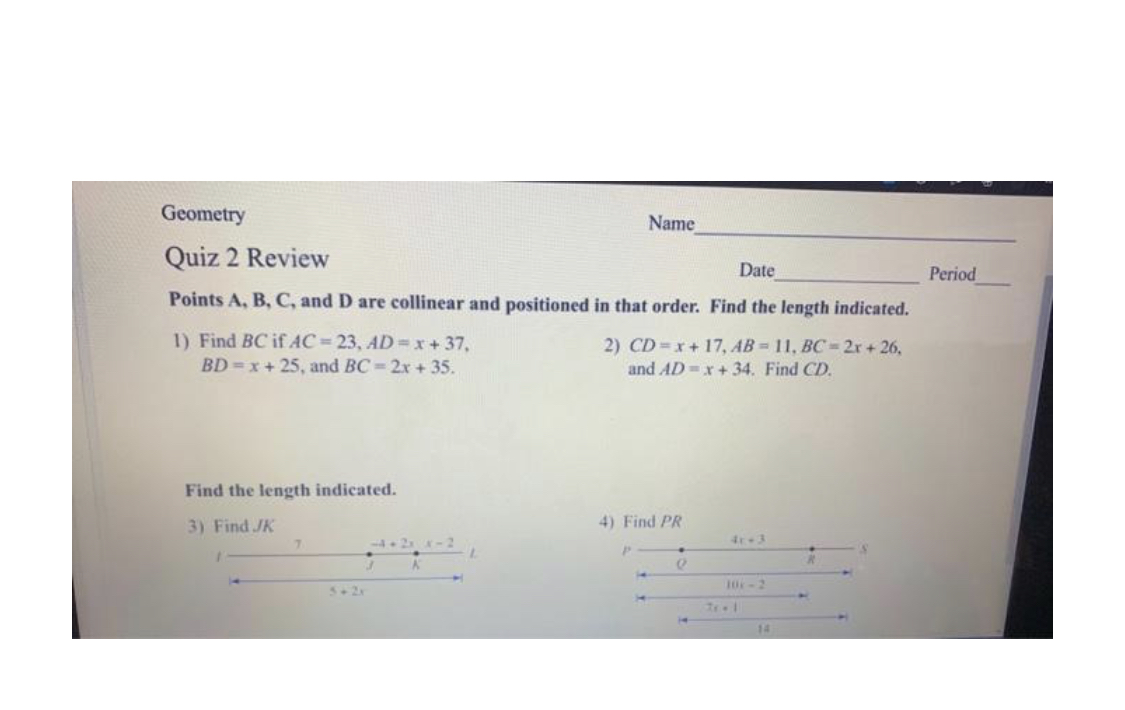 Geometry Name Quiz 2 Review Date Period Points A,