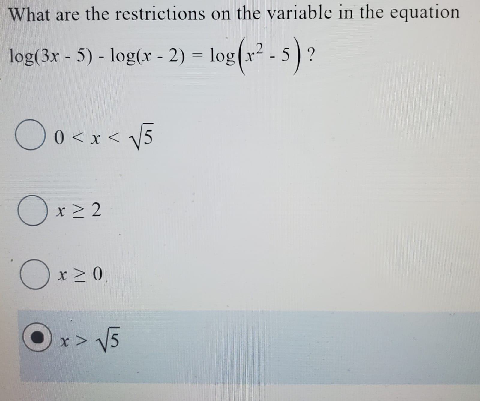 Which of the values in the general logarithmic