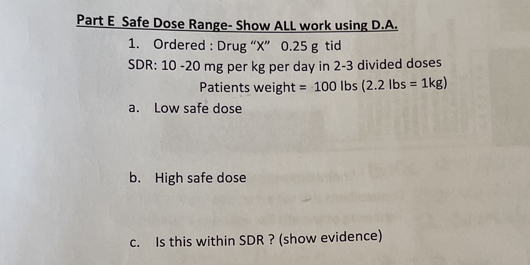 Dimensional Analysis Part E Safe Dose Range- Show