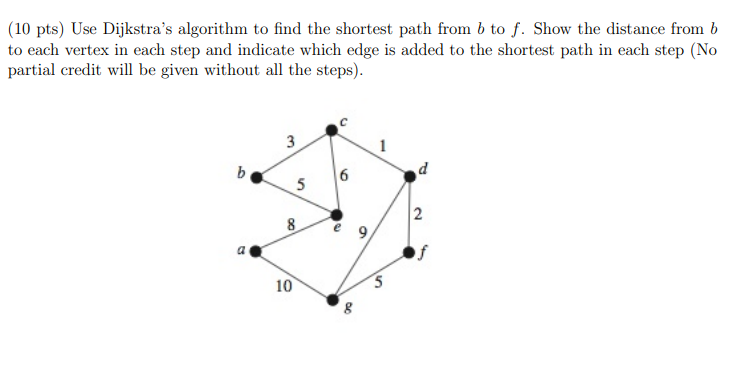 (10 pts) Use Dijkstra's algorithm to nd the