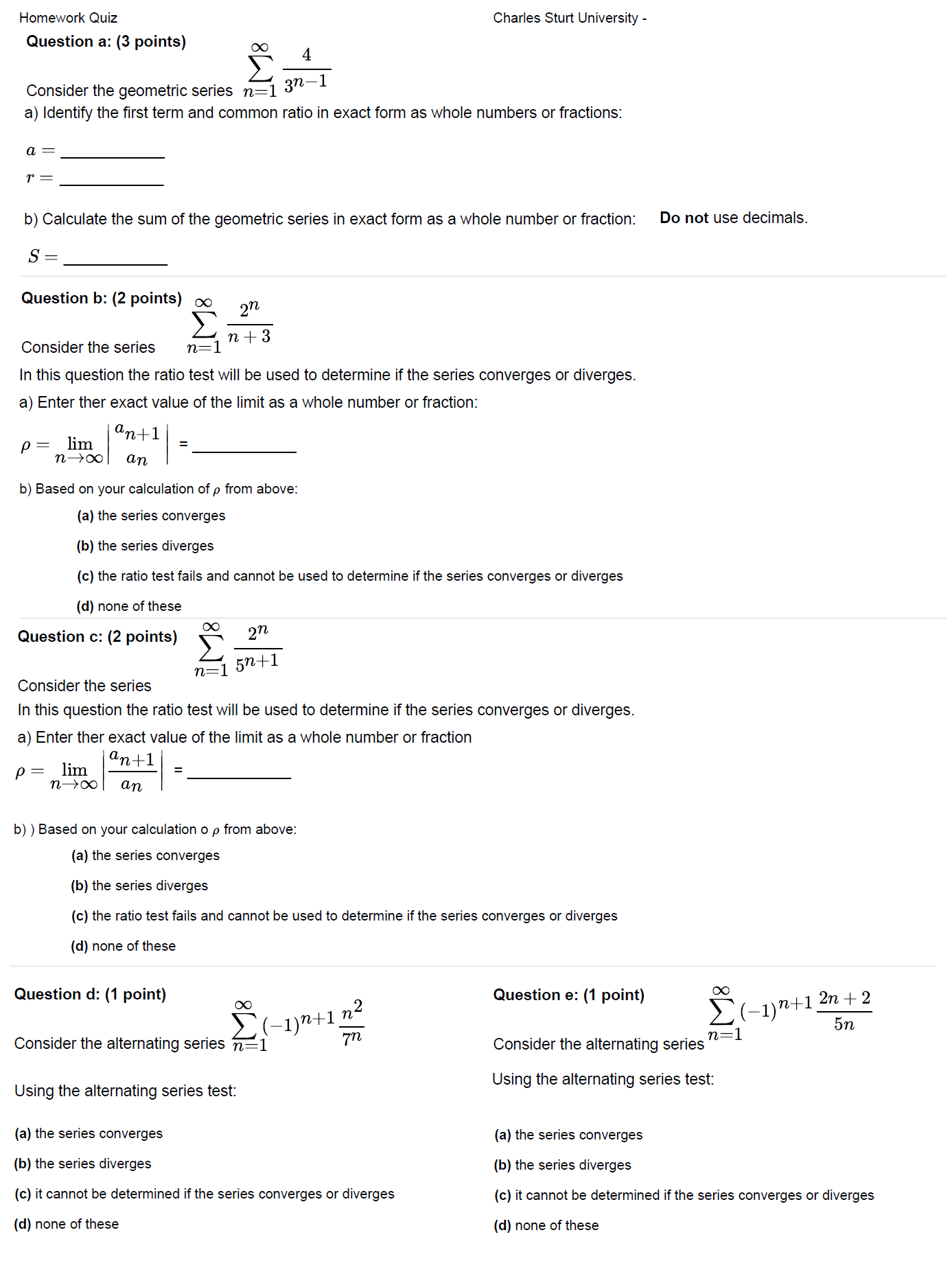 Homework Quiz Charles Sturt University - Question
