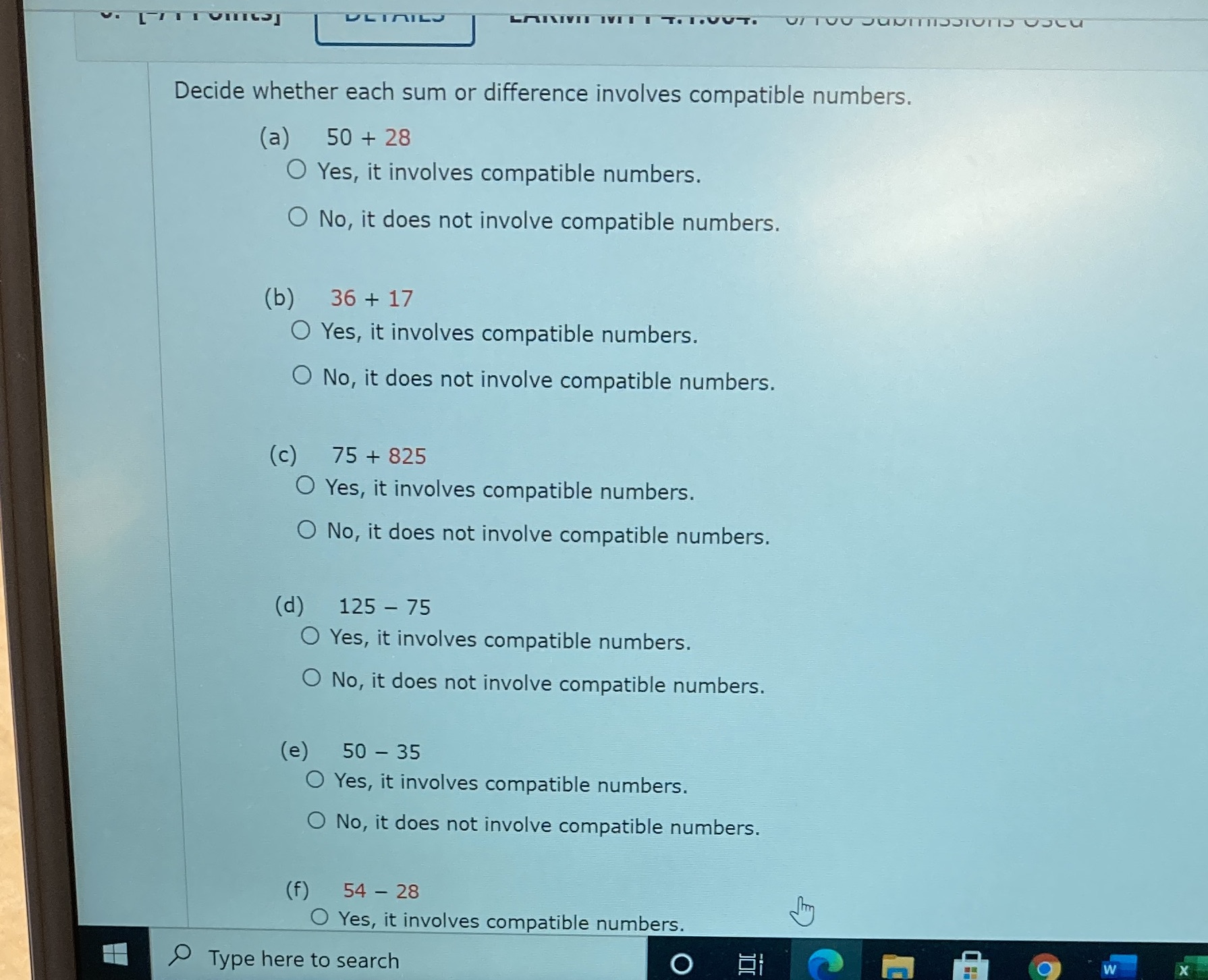 Decide whether each sum or difference involves