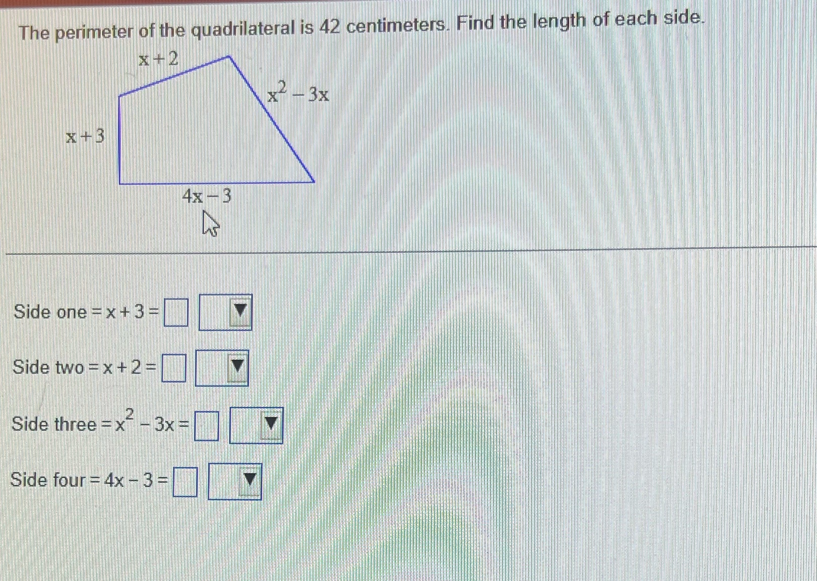 The perimeter of the quadrilateral is 42