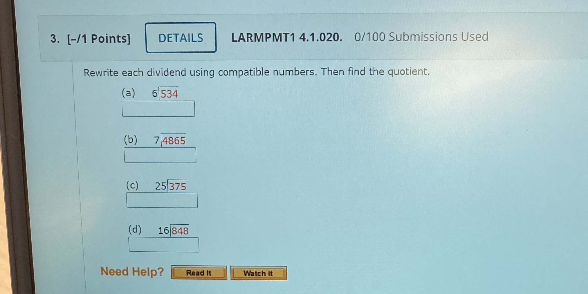 3. [-/1 Points ] DETAILS LARMPMT1 4.1.020. 0/100