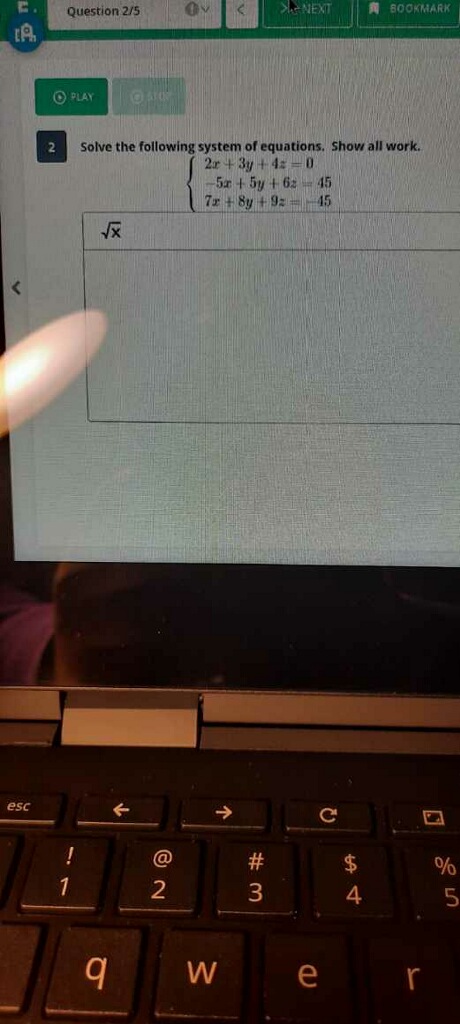 Question 2/5 SA NEXT BOOKMARK PLAY 2 Solve the