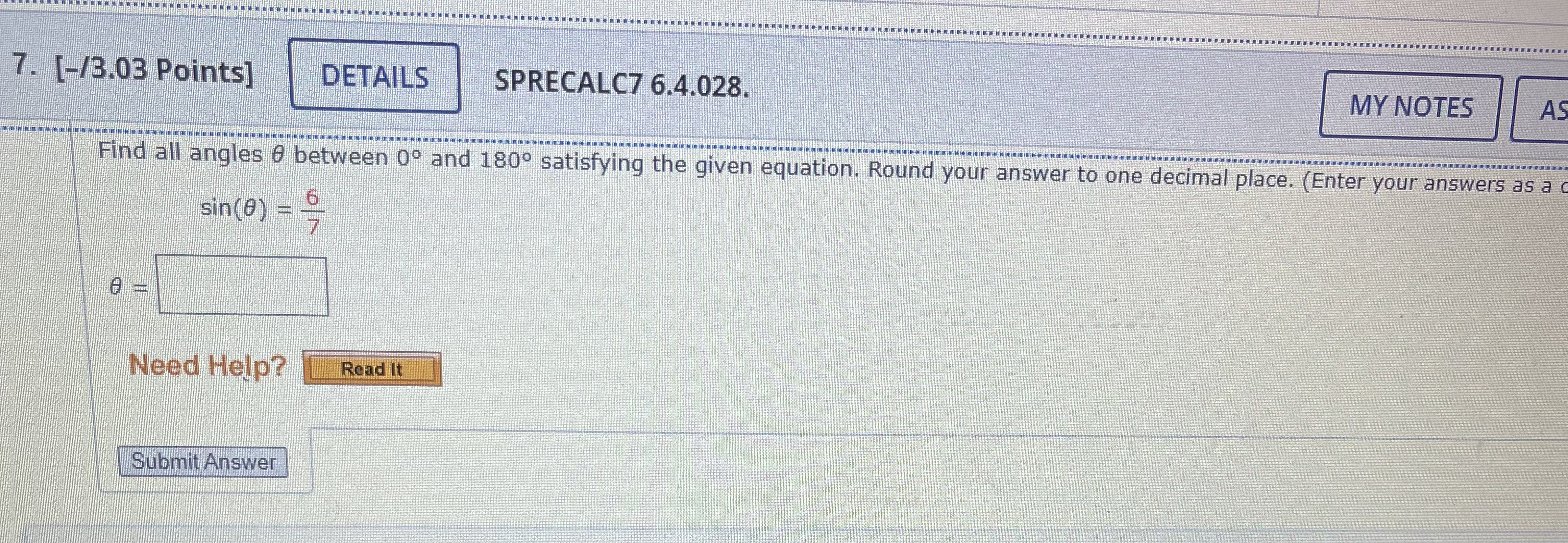 7. [-/3.03 Points] DETAILS SPRECALC7 6.4.028. MY