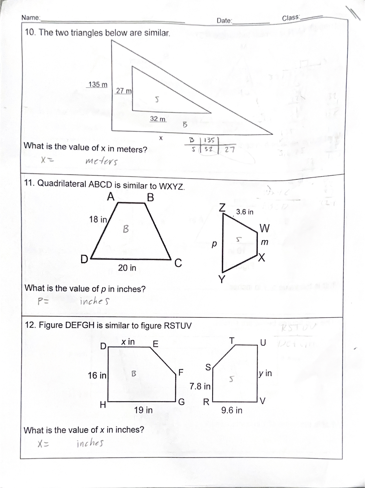Name Date Class 10. The two triangles below are