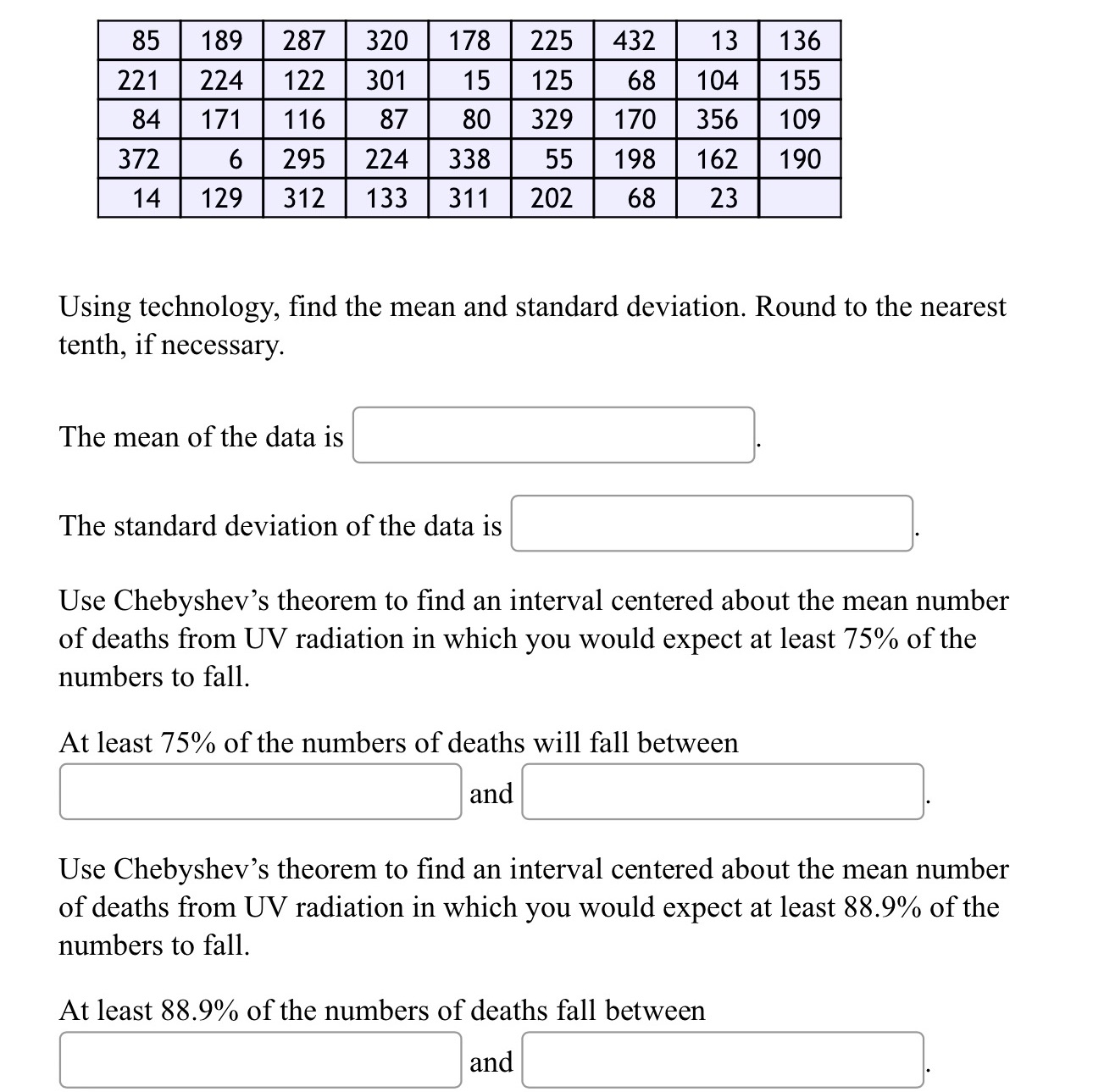 Using technology, find the mean and standard