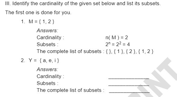 Ill. Identify the cardinality of the given set