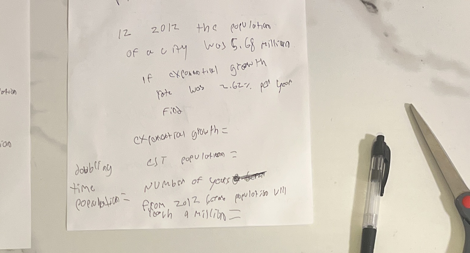 What is awnser ? 12 2012 the population of a city
