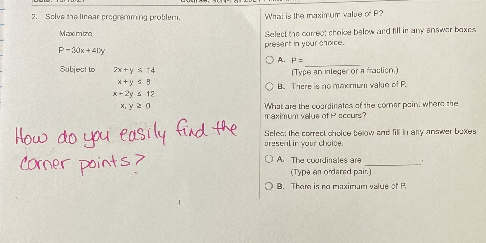 2. Solve the linear programming problem. What is