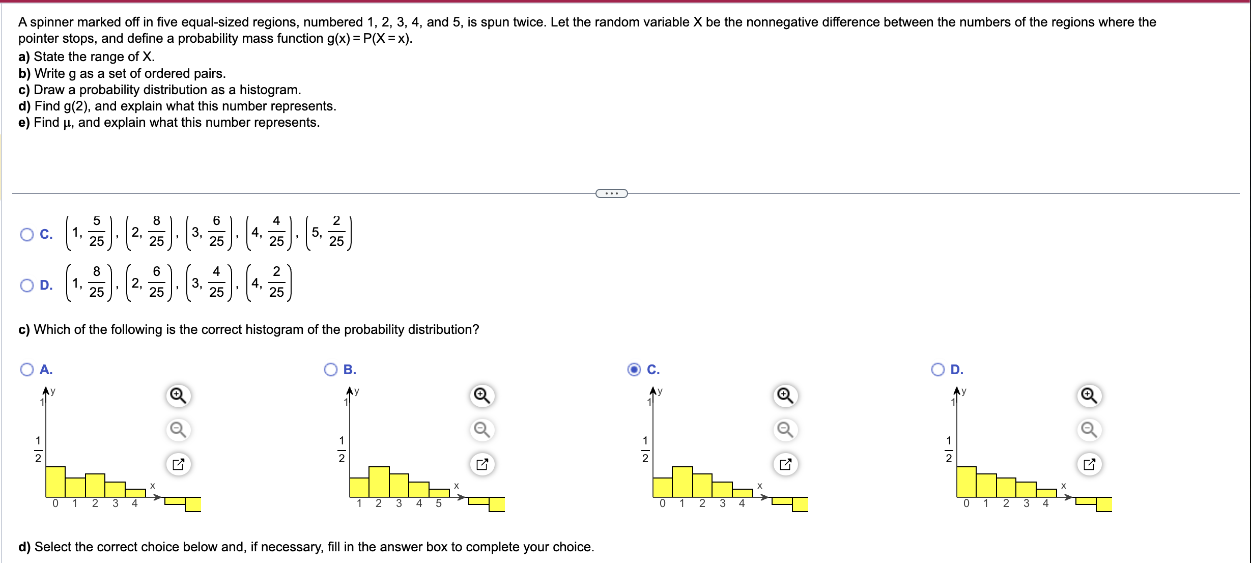 A spinner marked off in five equal-sized regions,