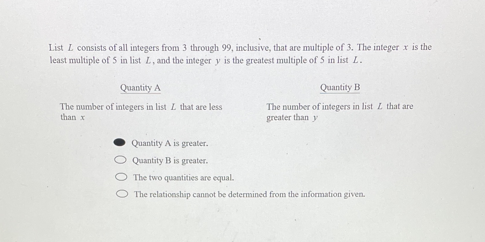 Question 2 List L consists of all integers from 3