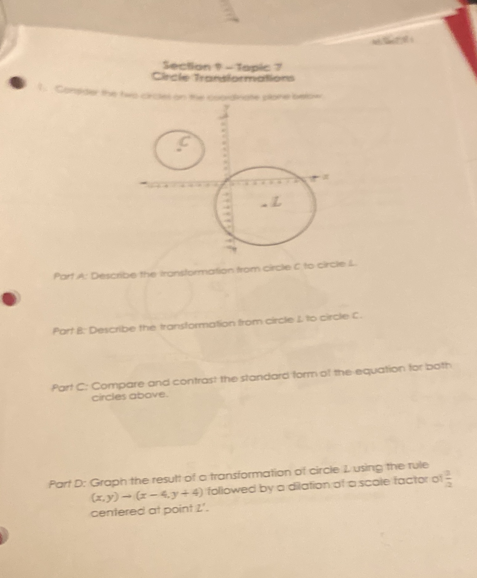 Section * - topic Circle Transformations Port A: