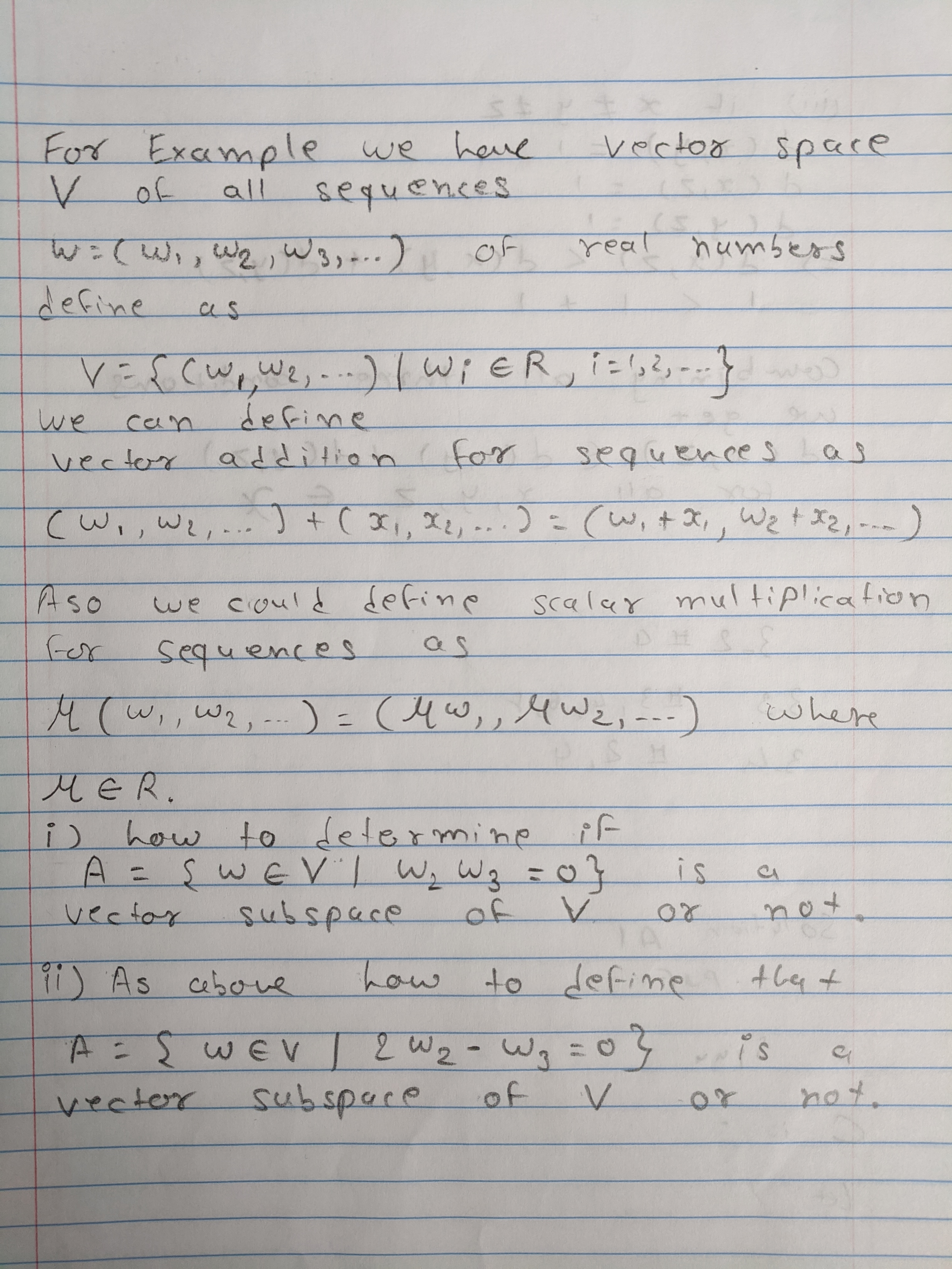 For Example we have vector spare V of all