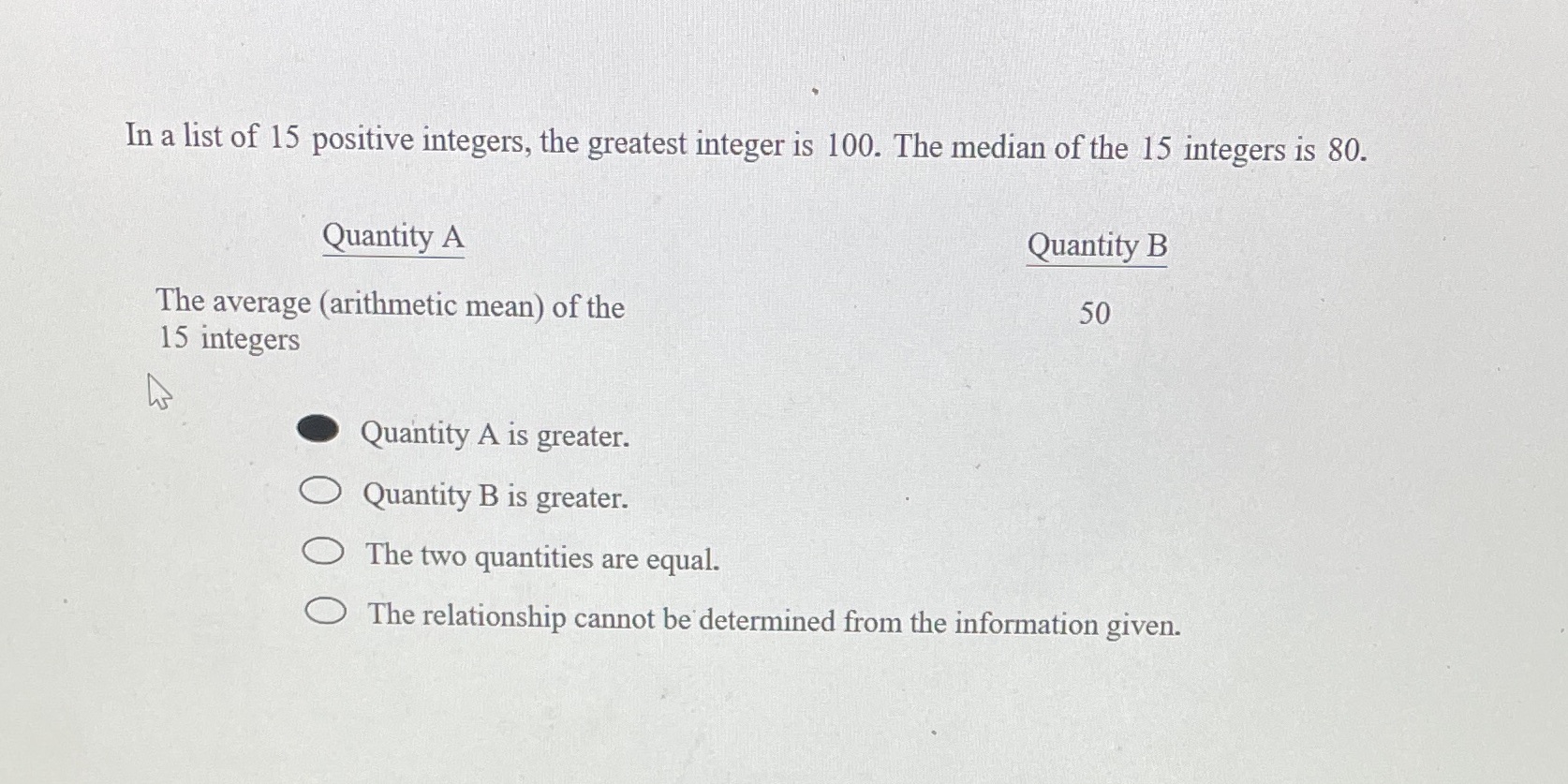 Question 5 In a list of 15 positive integers, the