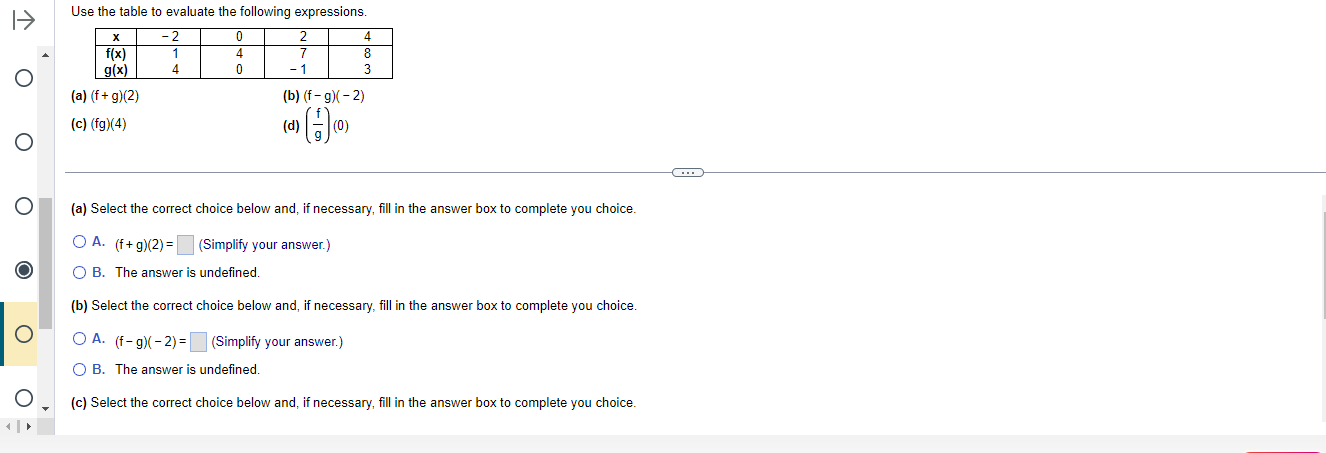 Use the table to evaluate the following