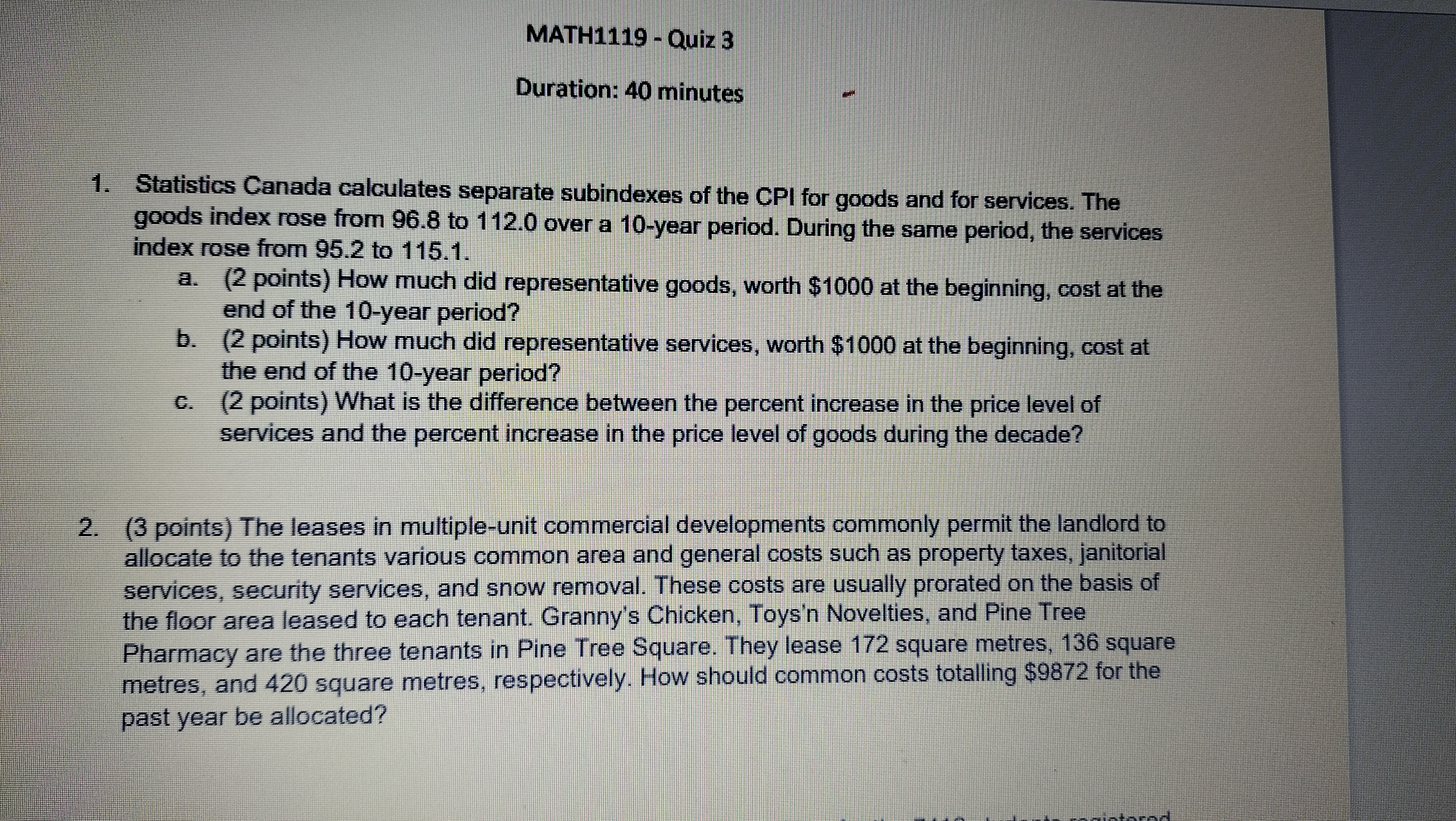 MATH1119 - Quiz 3 Duration: 40 minutes 1.