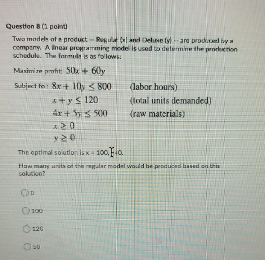answer asap no work needed Question 8 (1 point)