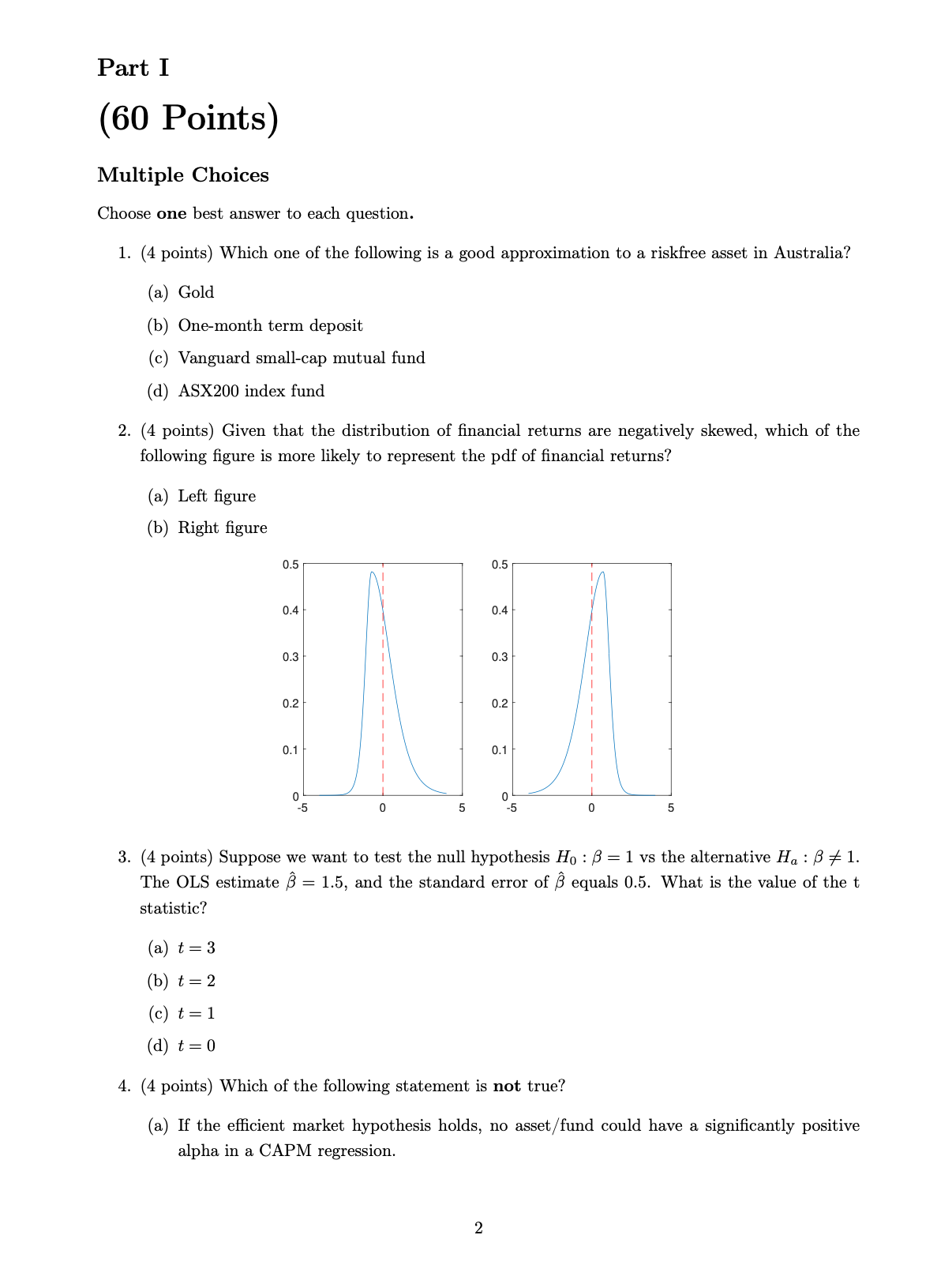 Part 1 (60 Points) Multiple Choices Choose one