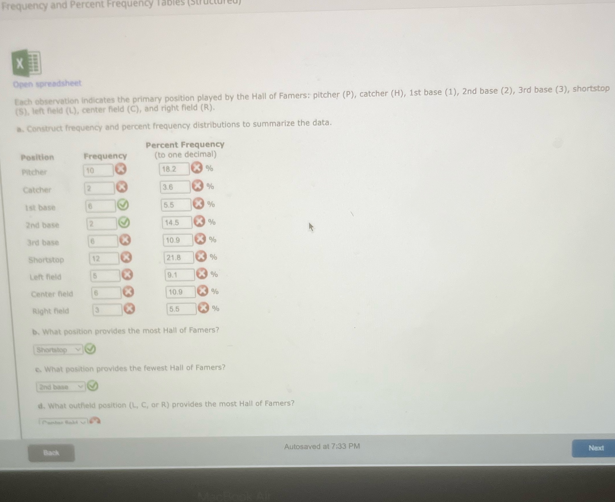 Please help Frequency and Percent Frequency X