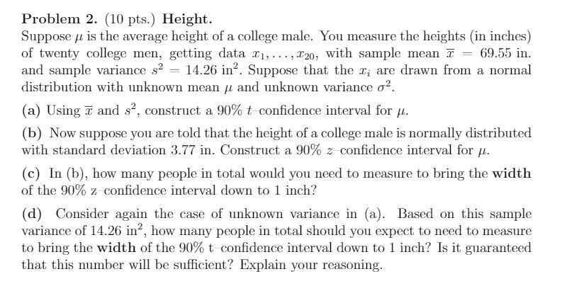 Problem 2. (10 pts.) Height. Suppose / is the